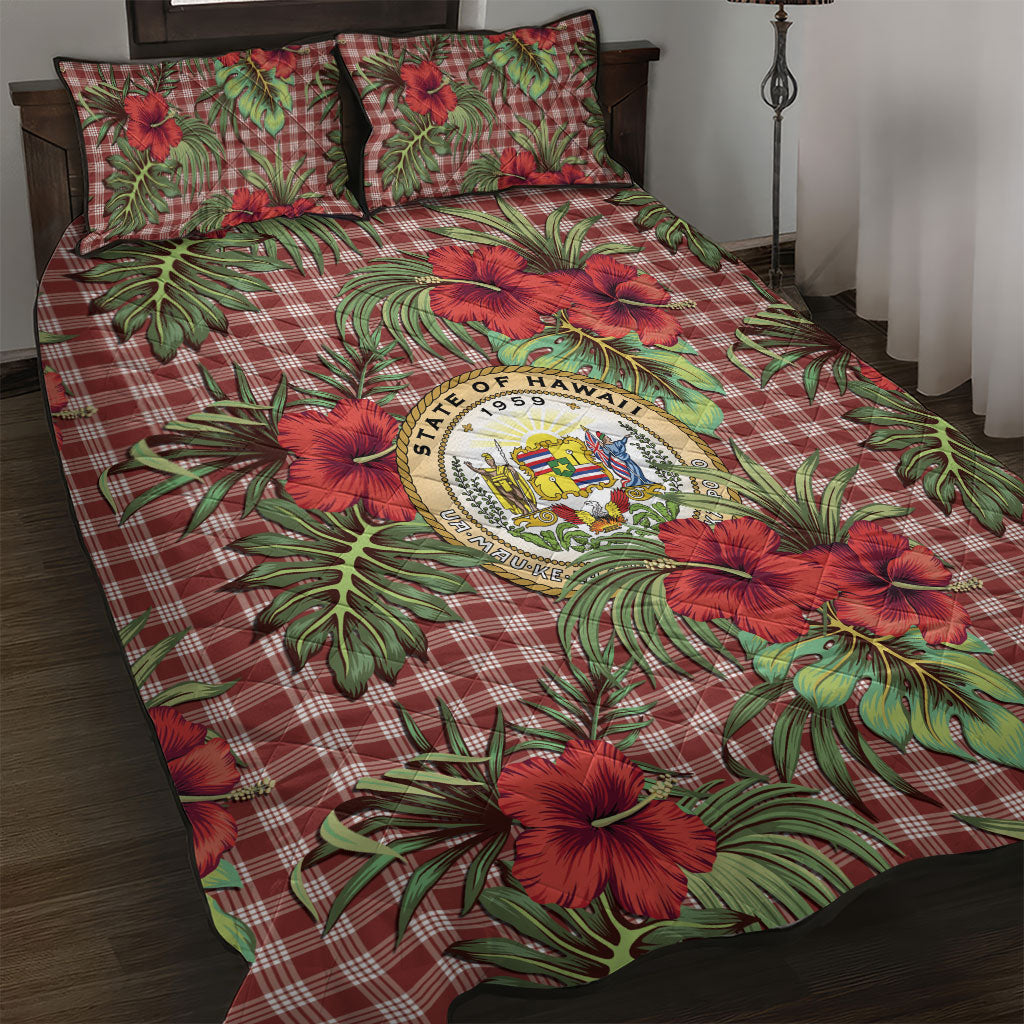 Vintage Hawaii Hibiscus Palaka Quilt Bed Set Red Color LT19 Red - Polynesian Pride