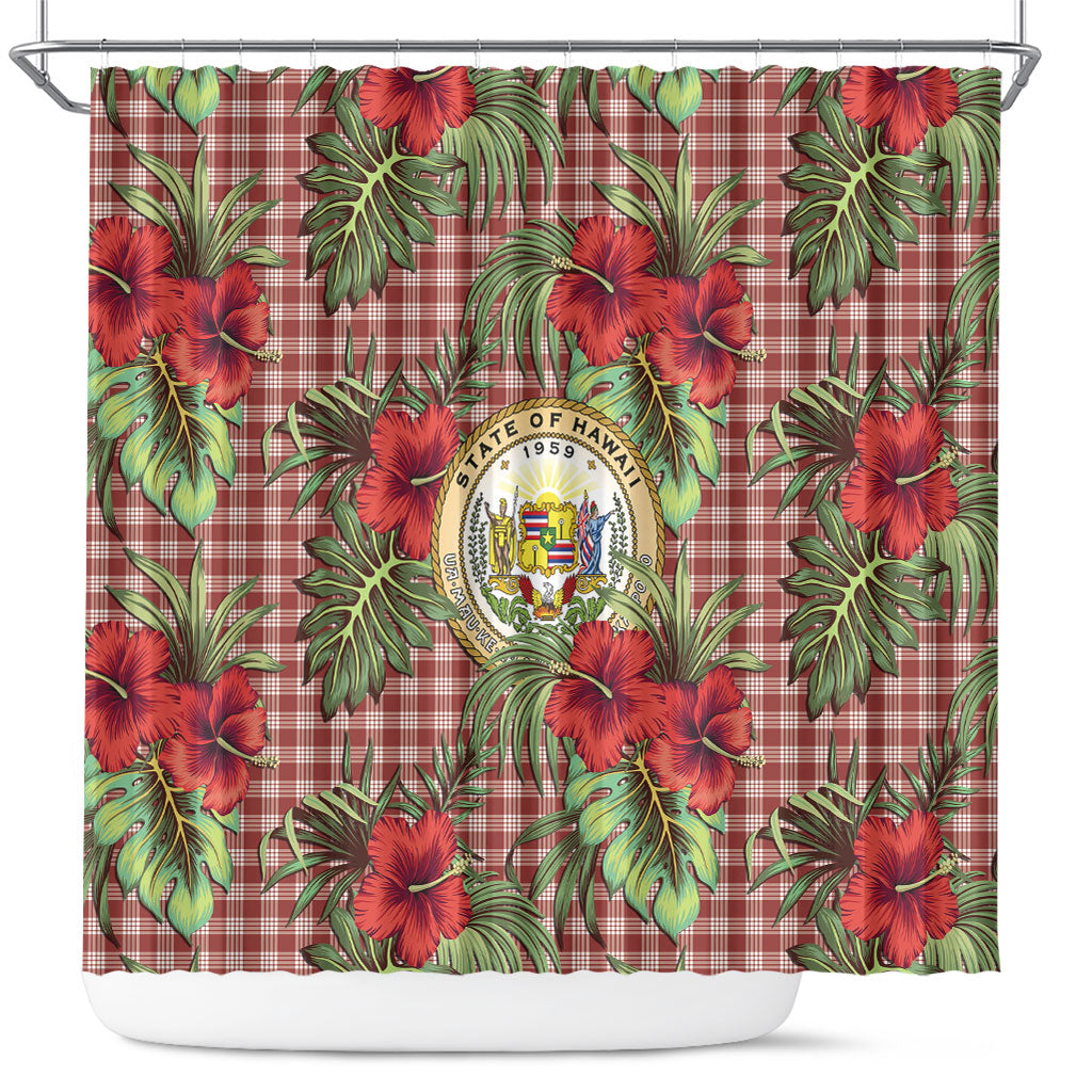 Vintage Hawaii Hibiscus Palaka Shower Curtain Red Color LT19 Red - Polynesian Pride