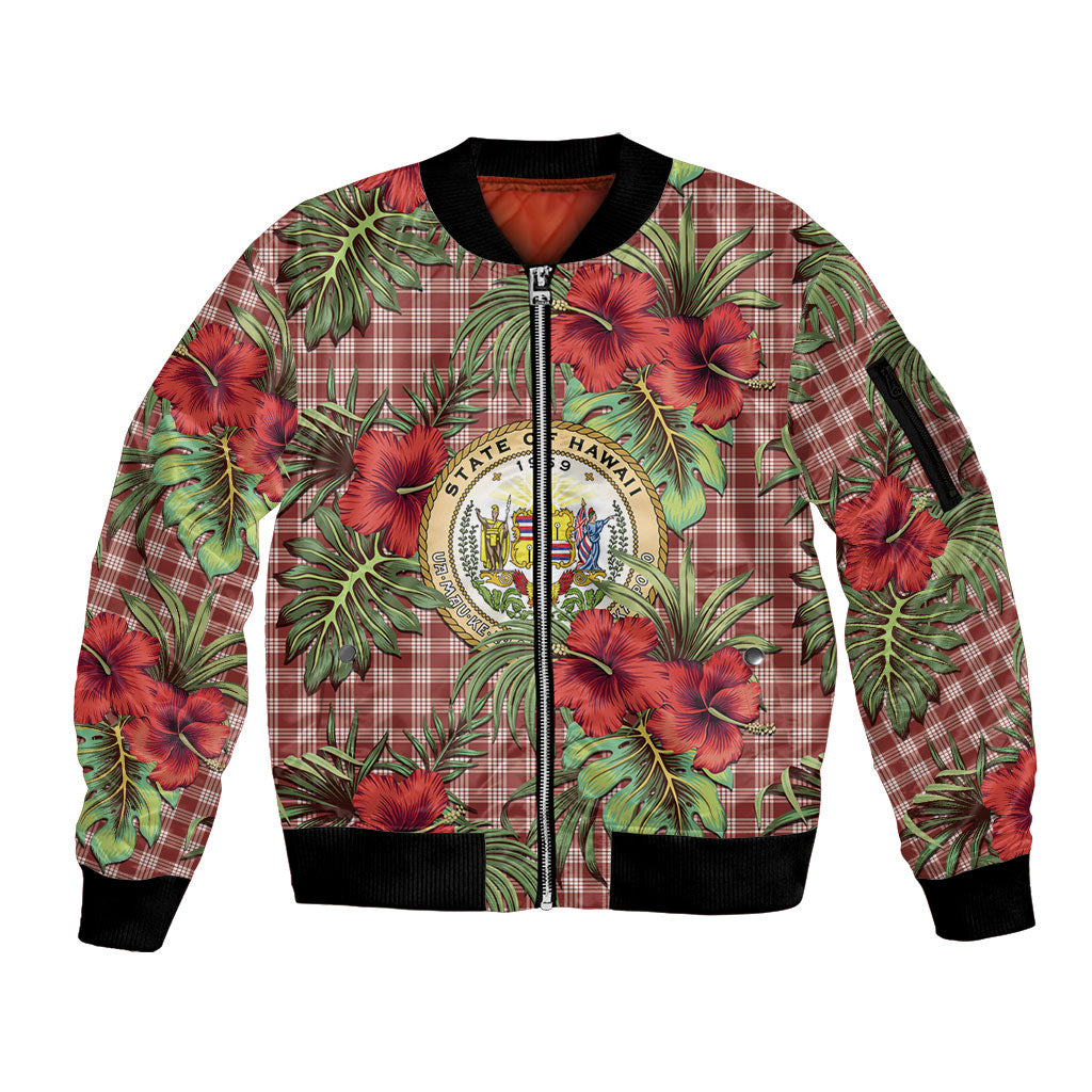Vintage Hawaii Hibiscus Palaka Sleeve Zip Bomber Jacket Red Color LT19 Unisex Red - Polynesian Pride