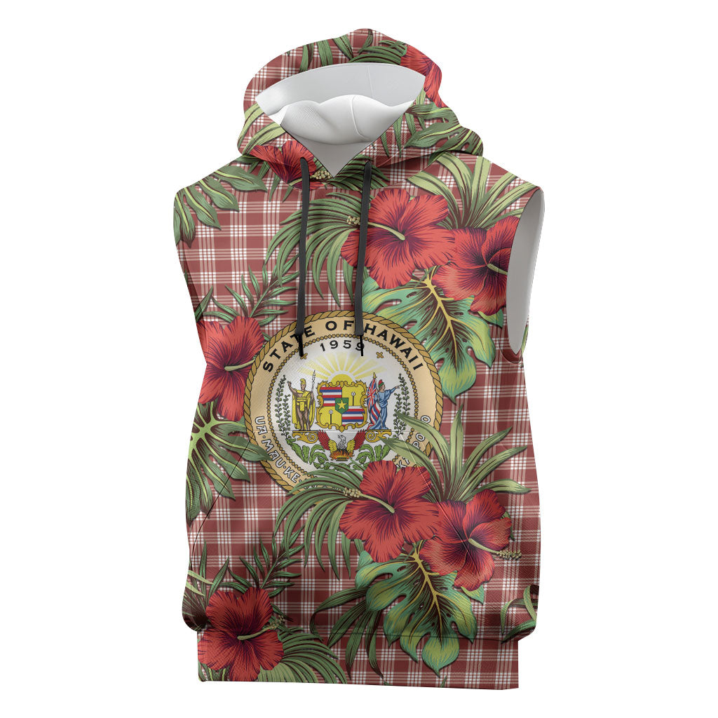 Vintage Hawaii Hibiscus Palaka Sleeveless Hoodie Red Color LT19 Red - Polynesian Pride