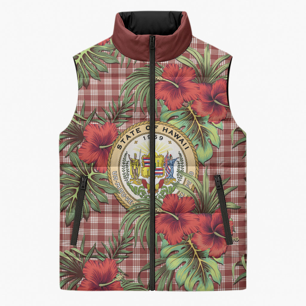 Vintage Hawaii Hibiscus Palaka Sleeveless Puffer Jacket Red Color LT19 Unisex Red - Polynesian Pride