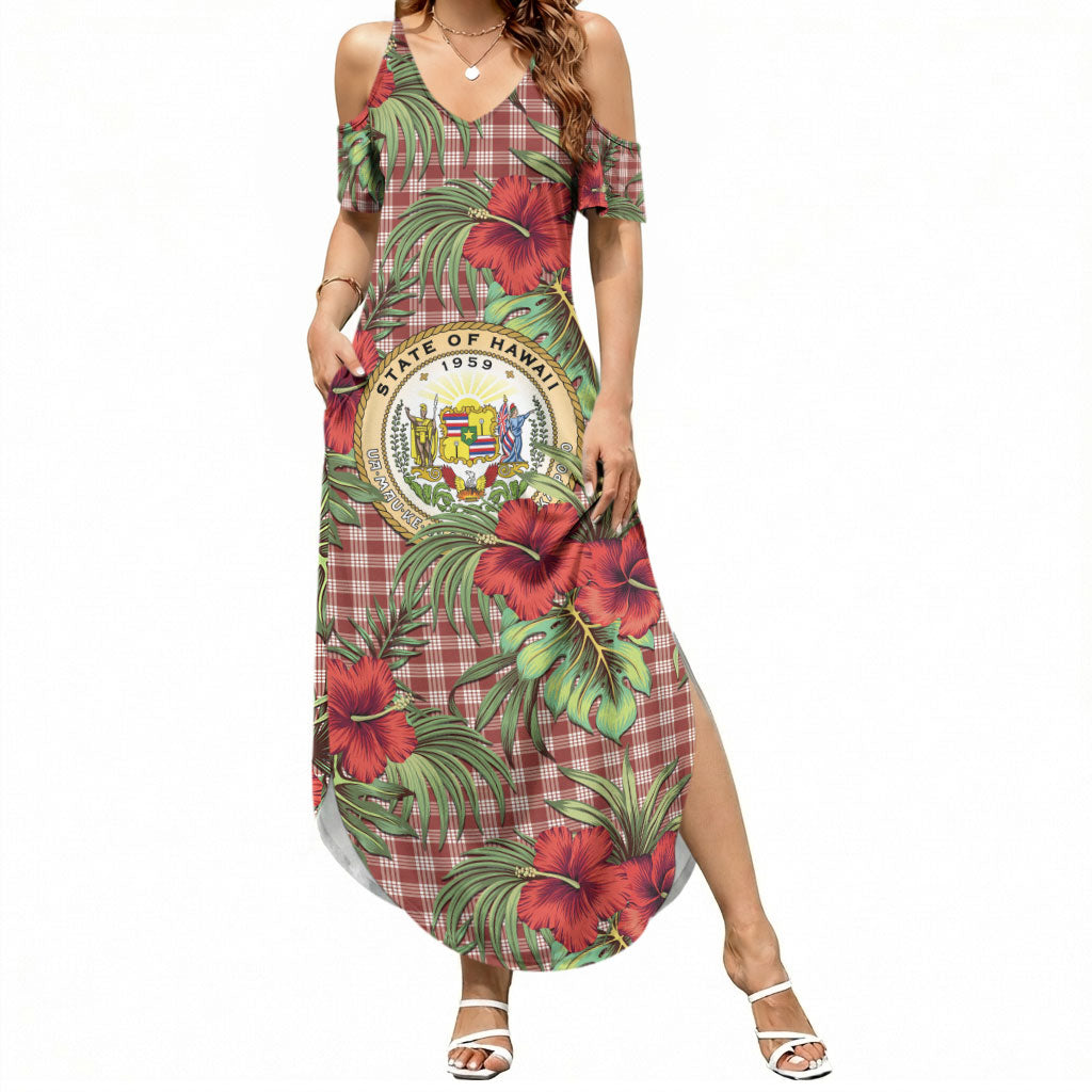 Vintage Hawaii Hibiscus Palaka Summer Maxi Dress Red Color LT19 Women Red - Polynesian Pride
