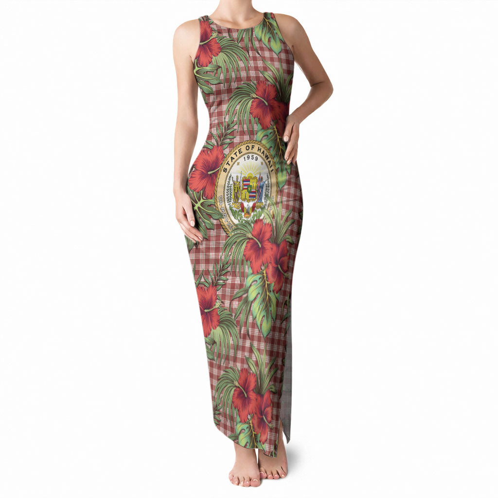 Vintage Hawaii Hibiscus Palaka Tank Maxi Dress Red Color LT19 Women Red - Polynesian Pride