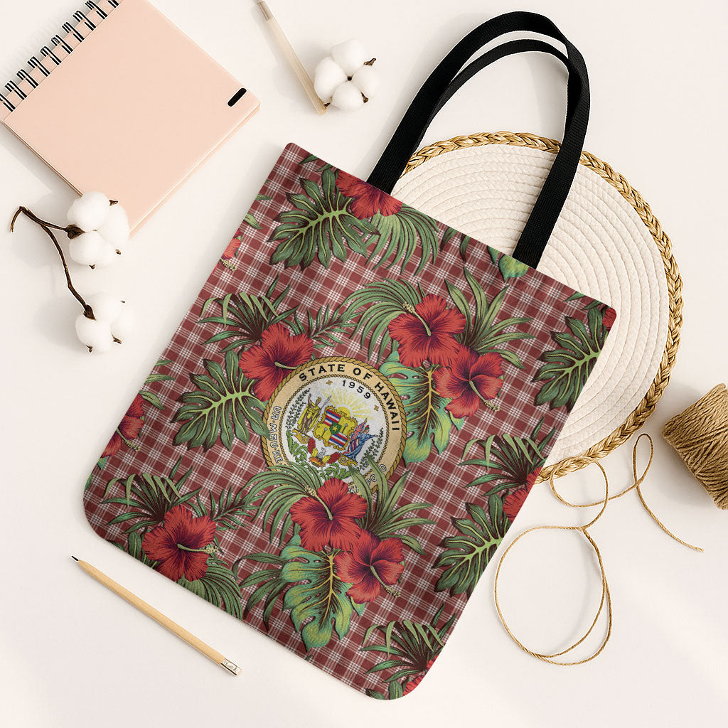 Vintage Hawaii Hibiscus Palaka Tote Bag Red Color LT19 Black Strap One Size Red - Polynesian Pride