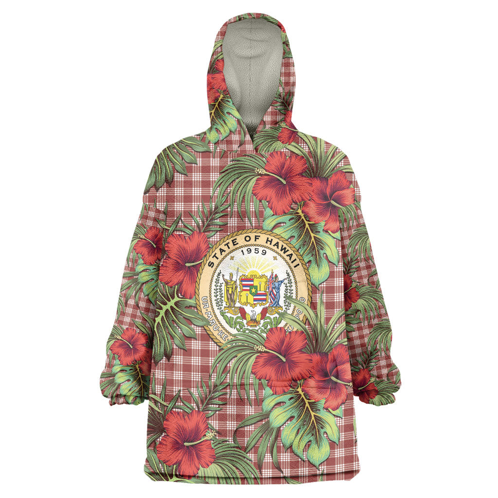 Vintage Hawaii Hibiscus Palaka Wearable Blanket Hoodie Red Color LT19 One Size Red - Polynesian Pride