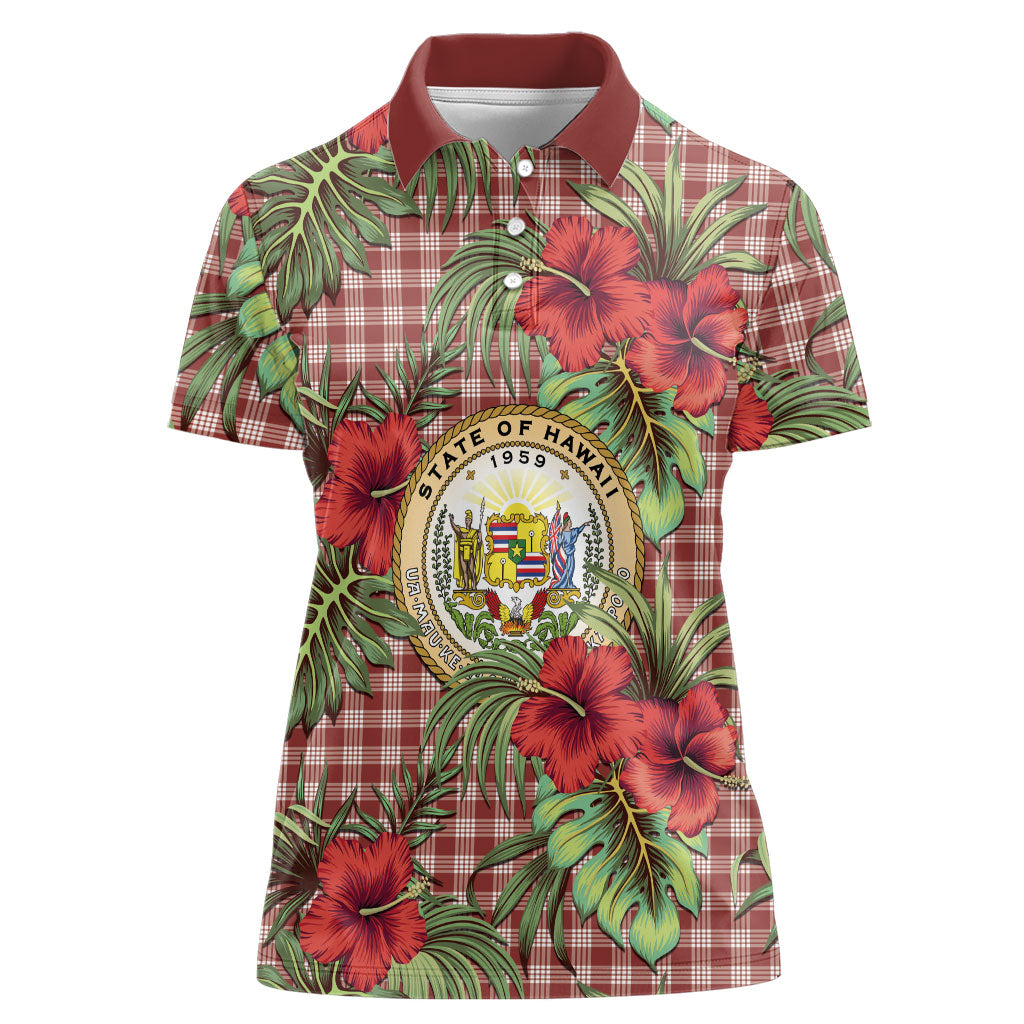Vintage Hawaii Hibiscus Palaka Women Polo Shirt Red Color LT19 Female Red - Polynesian Pride