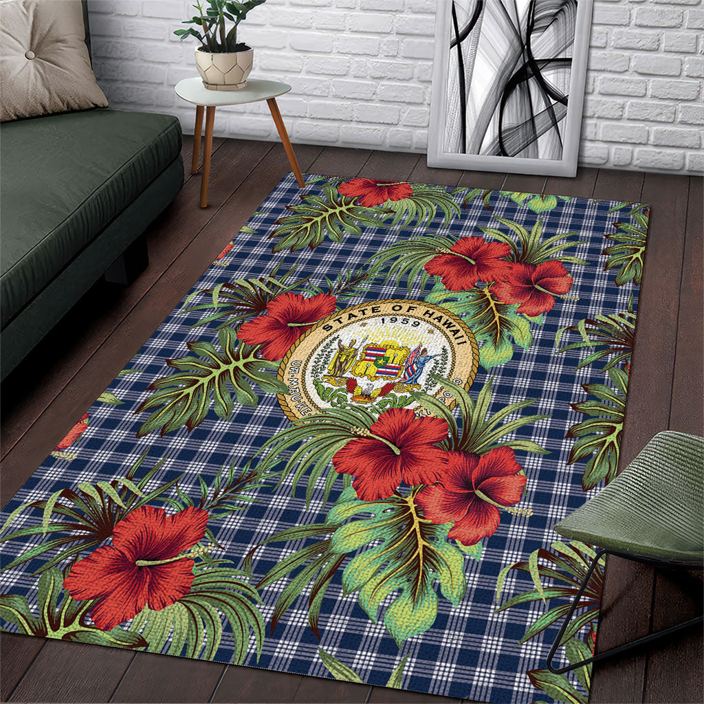 Vintage Hawaii Hibiscus Palaka Area Rug Navy Color LT19 Navy - Polynesian Pride