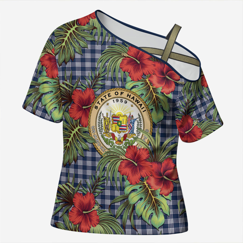 Vintage Hawaii Hibiscus Palaka Cross Shoulder Shirt Navy Color LT19 Female Navy - Polynesian Pride
