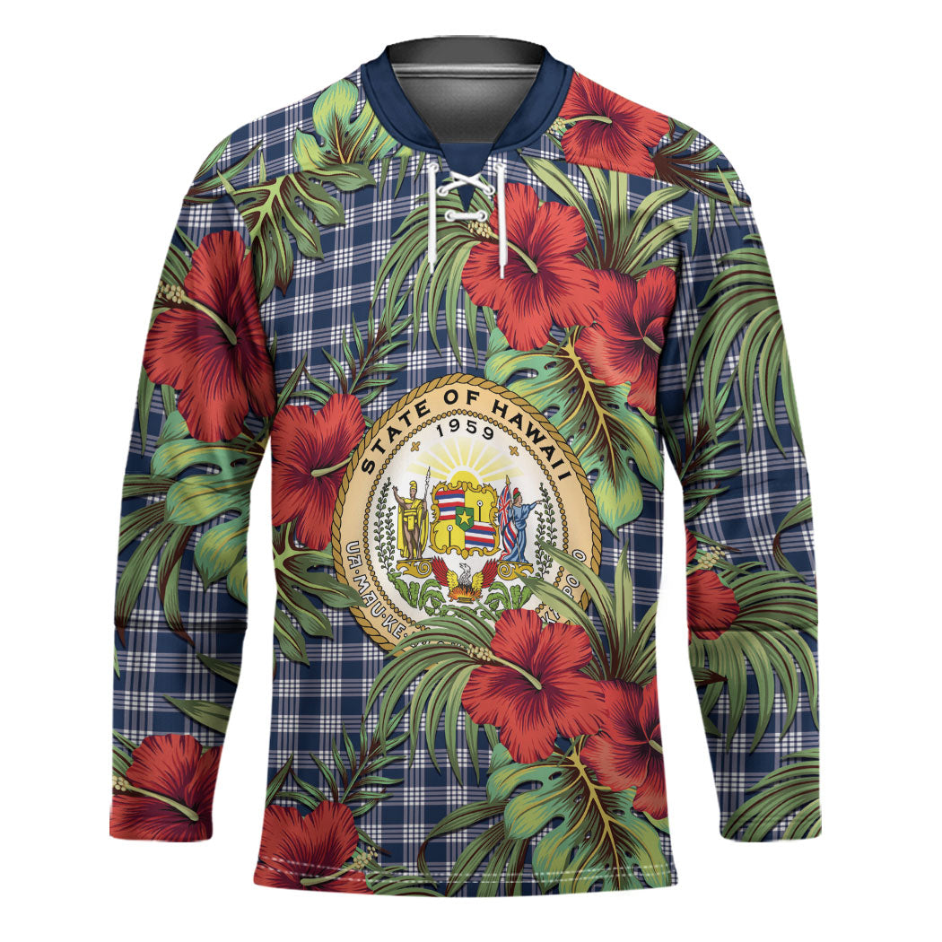 Vintage Hawaii Hibiscus Palaka Hockey Jersey Navy Color LT19 Unisex Navy - Polynesian Pride