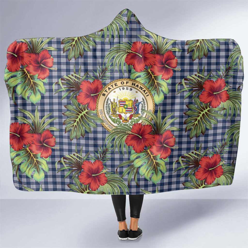 Vintage Hawaii Hibiscus Palaka Hooded Blanket Navy Color LT19 One Size Navy - Polynesian Pride