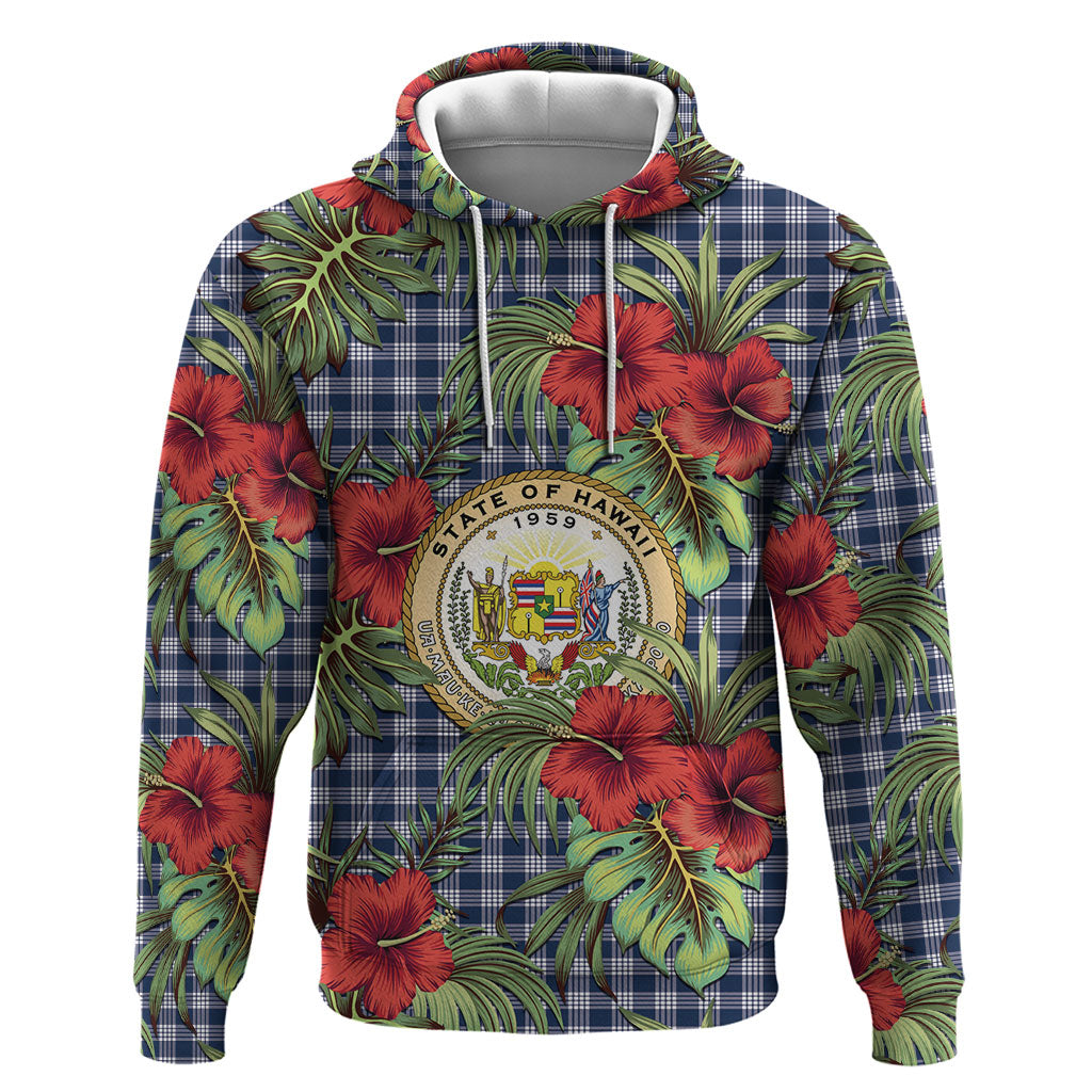 Vintage Hawaii Hibiscus Palaka Hoodie Navy Color LT19 Pullover Hoodie Navy - Polynesian Pride
