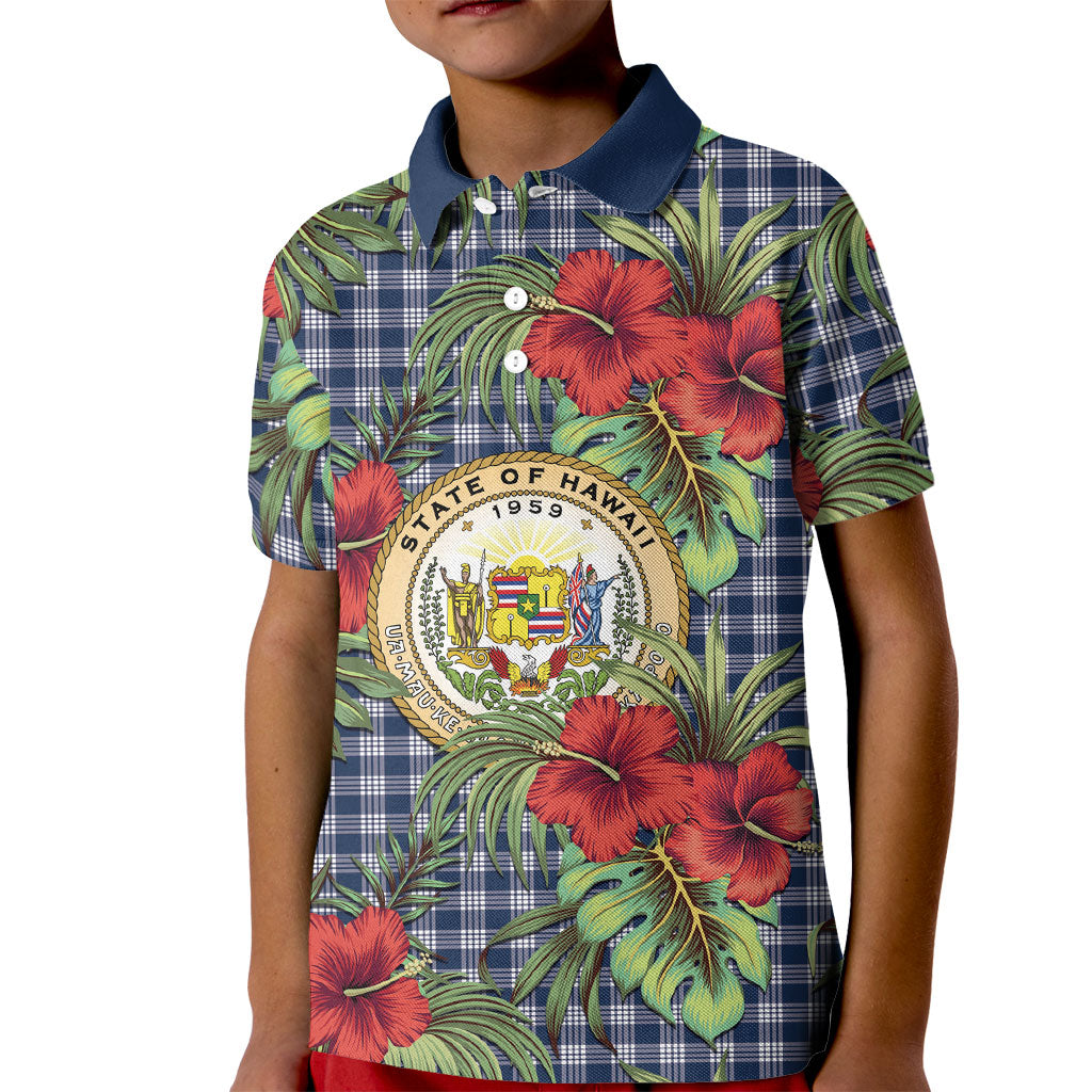 Vintage Hawaii Hibiscus Palaka Kid Polo Shirt Navy Color LT19 Kid Navy - Polynesian Pride