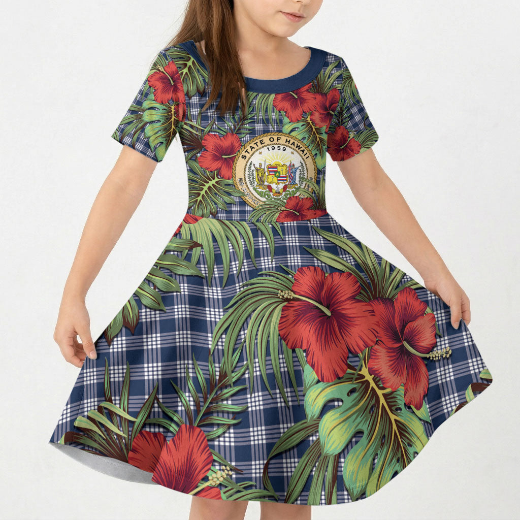 Vintage Hawaii Hibiscus Palaka Kid Short Sleeve Dress Navy Color LT19 KID Navy - Polynesian Pride