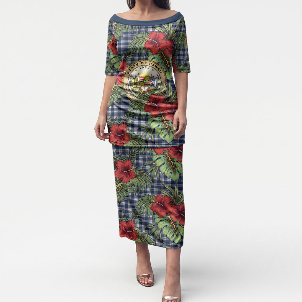 Vintage Hawaii Hibiscus Palaka Puletasi Navy Color LT19 Long Dress Navy - Polynesian Pride