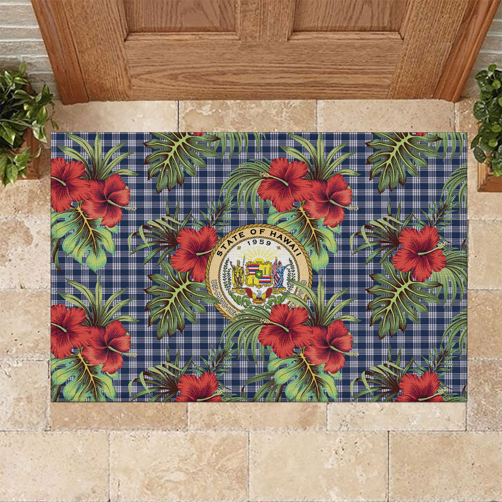 Vintage Hawaii Hibiscus Palaka Rubber Doormat Navy Color LT19 Navy - Polynesian Pride