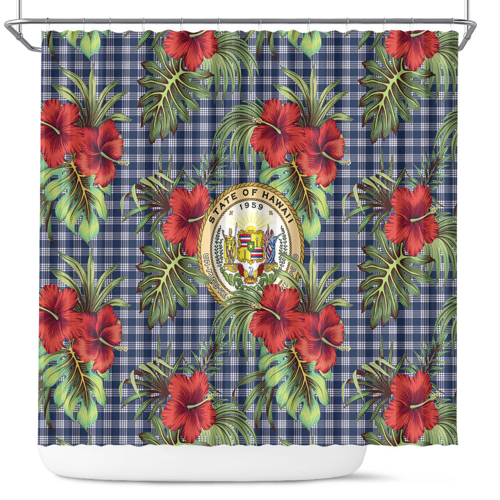 Vintage Hawaii Hibiscus Palaka Shower Curtain Navy Color LT19 Navy - Polynesian Pride