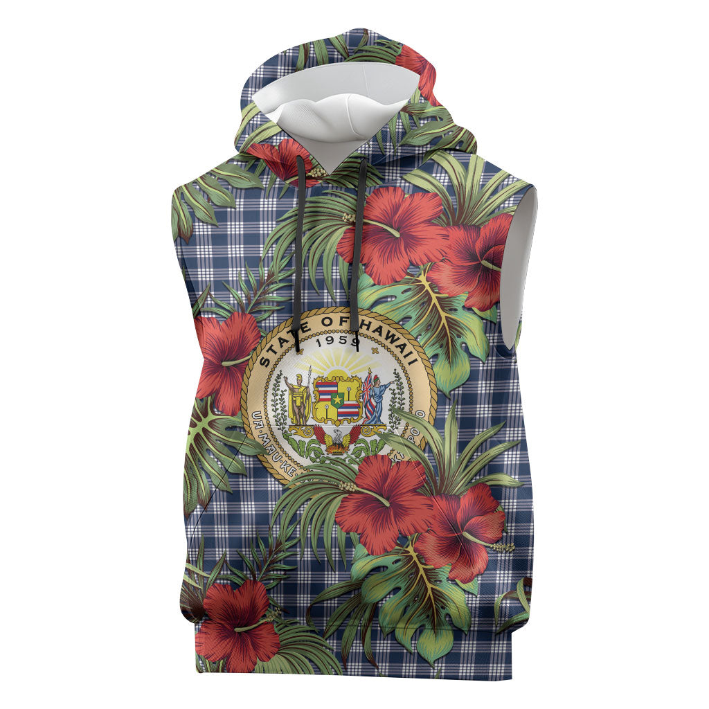 Vintage Hawaii Hibiscus Palaka Sleeveless Hoodie Navy Color LT19 Navy - Polynesian Pride