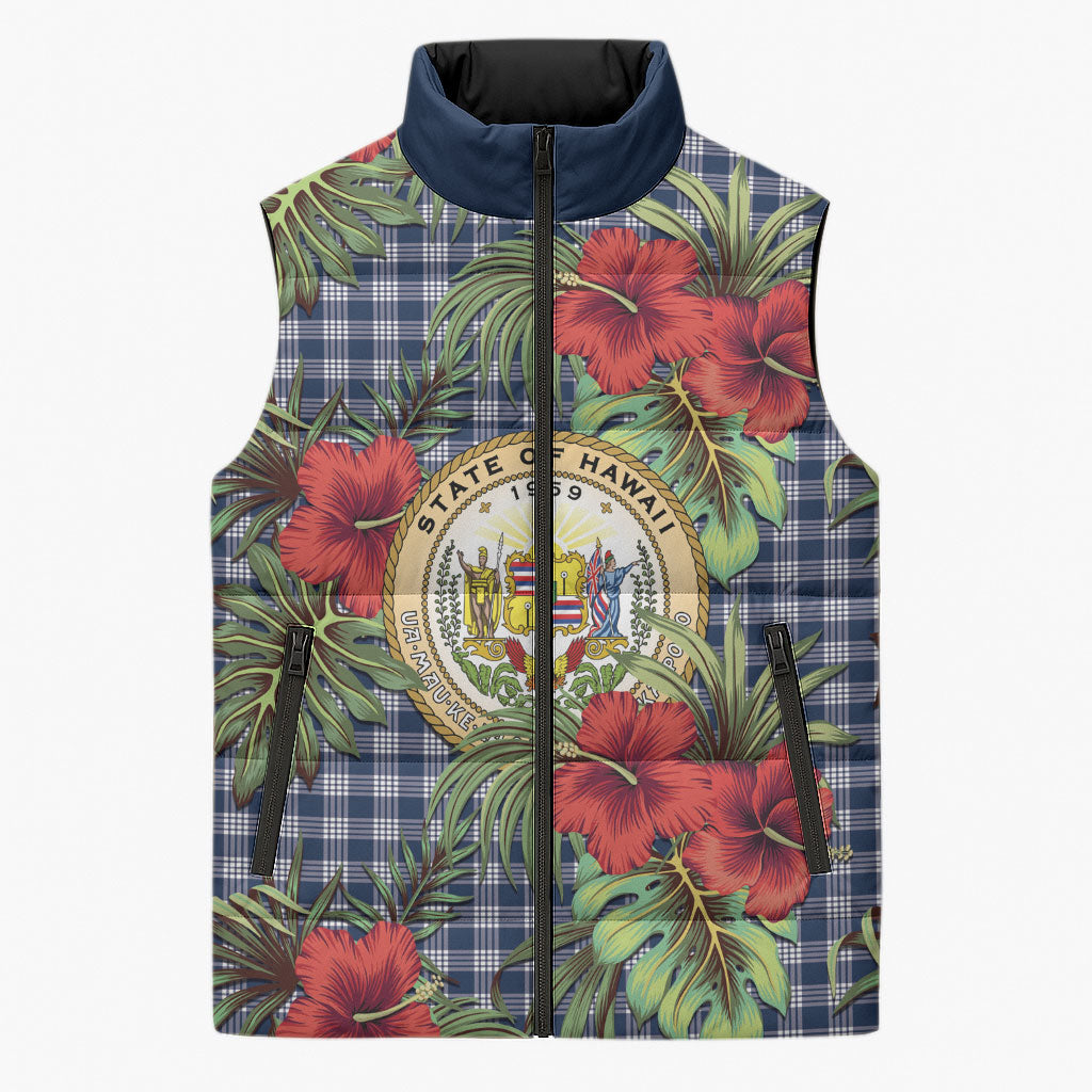 Vintage Hawaii Hibiscus Palaka Sleeveless Puffer Jacket Navy Color LT19 Unisex Navy - Polynesian Pride