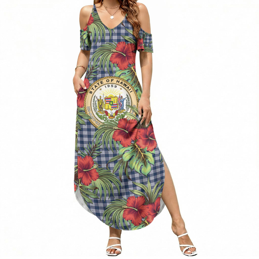 Vintage Hawaii Hibiscus Palaka Summer Maxi Dress Navy Color LT19 Women Navy - Polynesian Pride