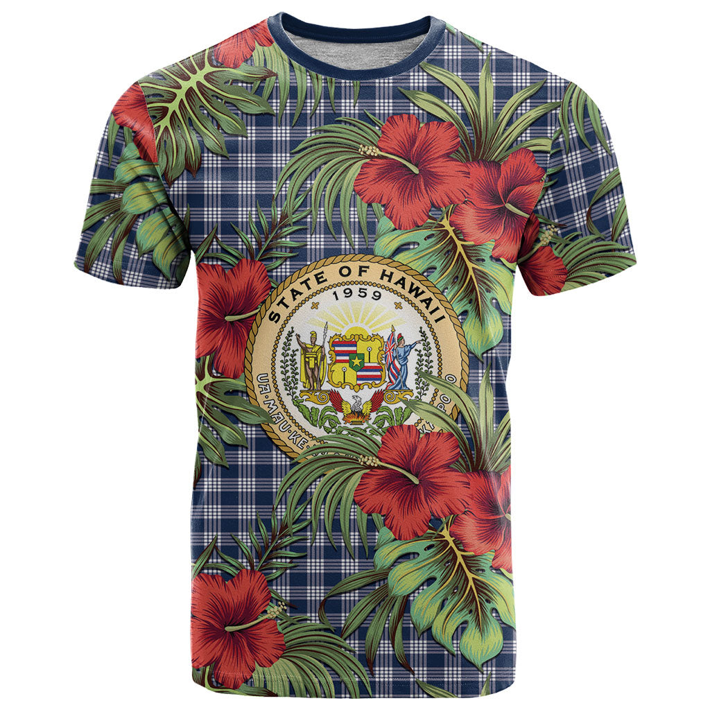 Vintage Hawaii Hibiscus Palaka T Shirt Navy Color