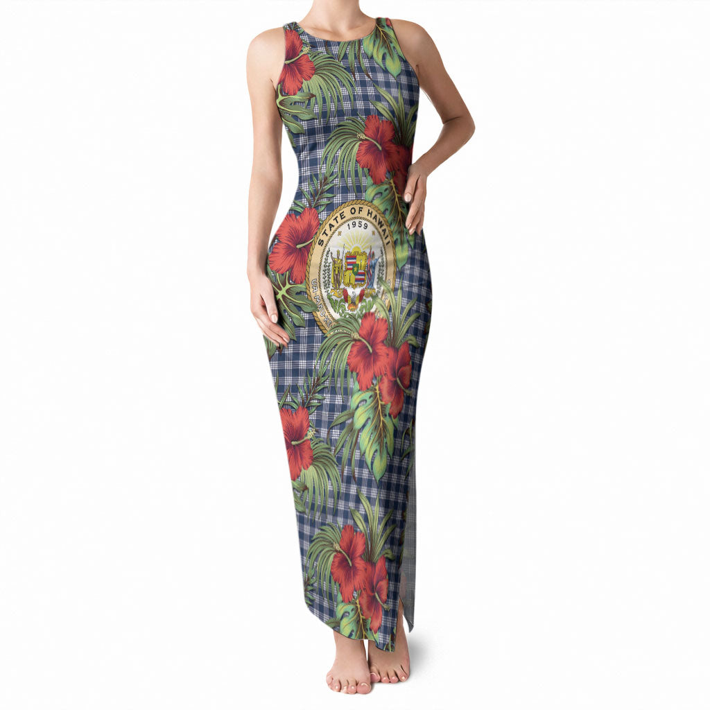 Vintage Hawaii Hibiscus Palaka Tank Maxi Dress Navy Color LT19 Women Navy - Polynesian Pride