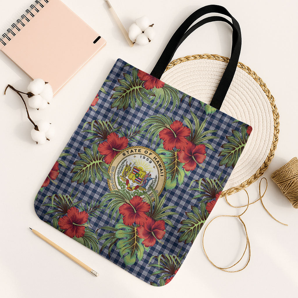 Vintage Hawaii Hibiscus Palaka Tote Bag Navy Color LT19 Black Strap One Size Navy - Polynesian Pride