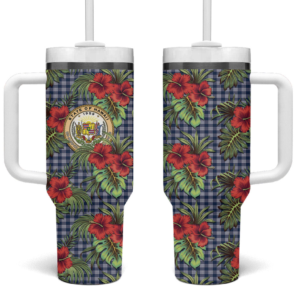 Vintage Hawaii Hibiscus Palaka Tumbler With Handle Navy Color LT19 One Size: 40 oz Navy - Polynesian Pride