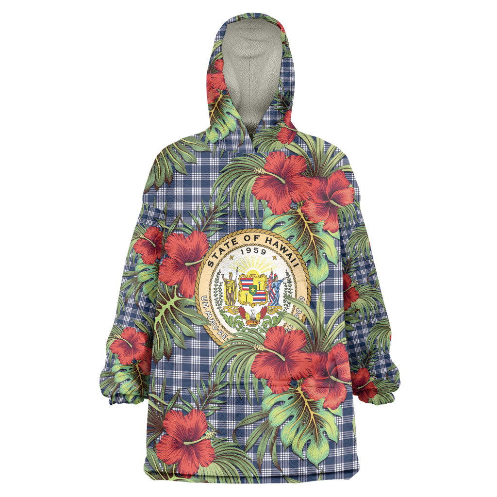 Vintage Hawaii Hibiscus Palaka Wearable Blanket Hoodie Navy Color LT19 One Size Navy - Polynesian Pride