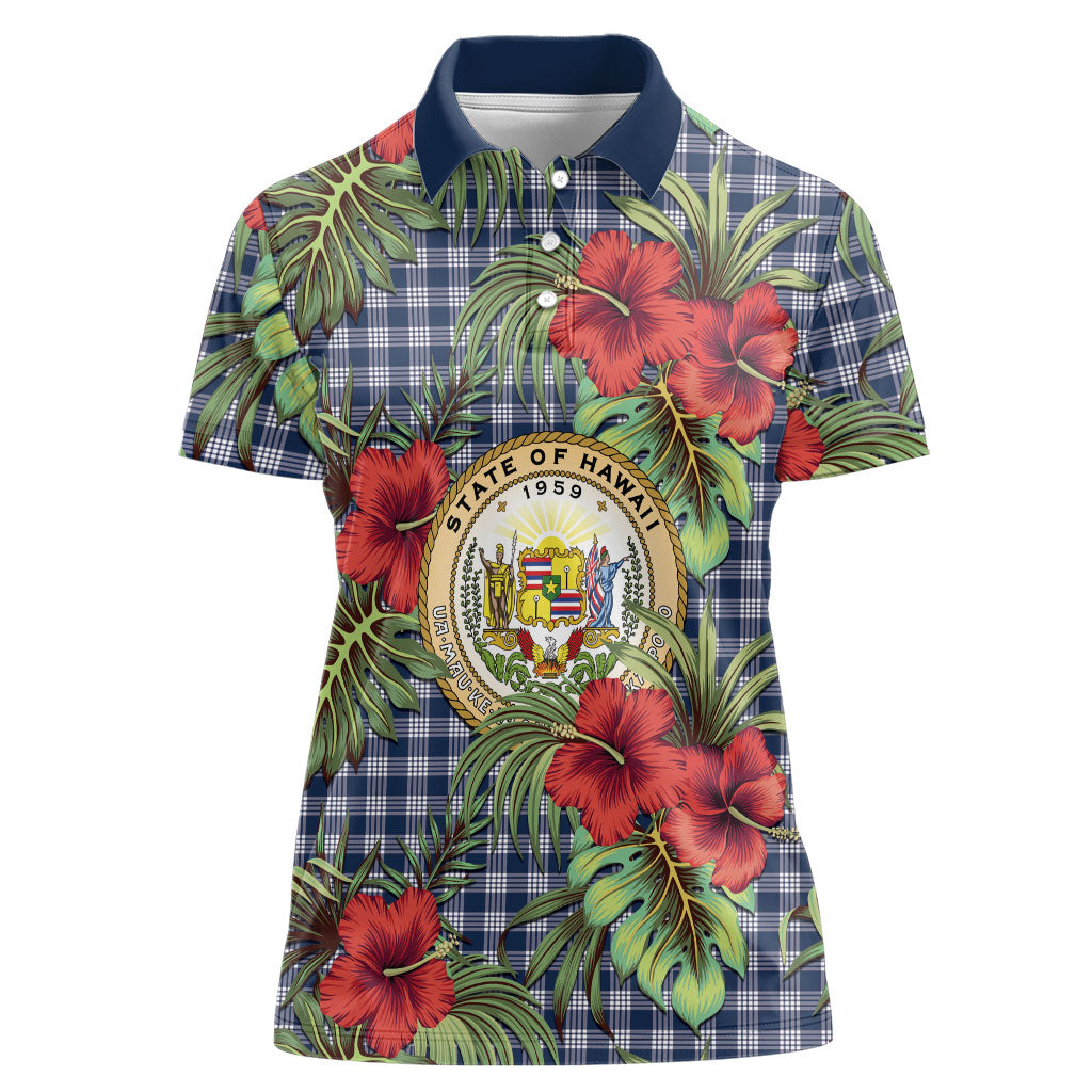 Vintage Hawaii Hibiscus Palaka Women Polo Shirt Navy Color LT19 Female Navy - Polynesian Pride