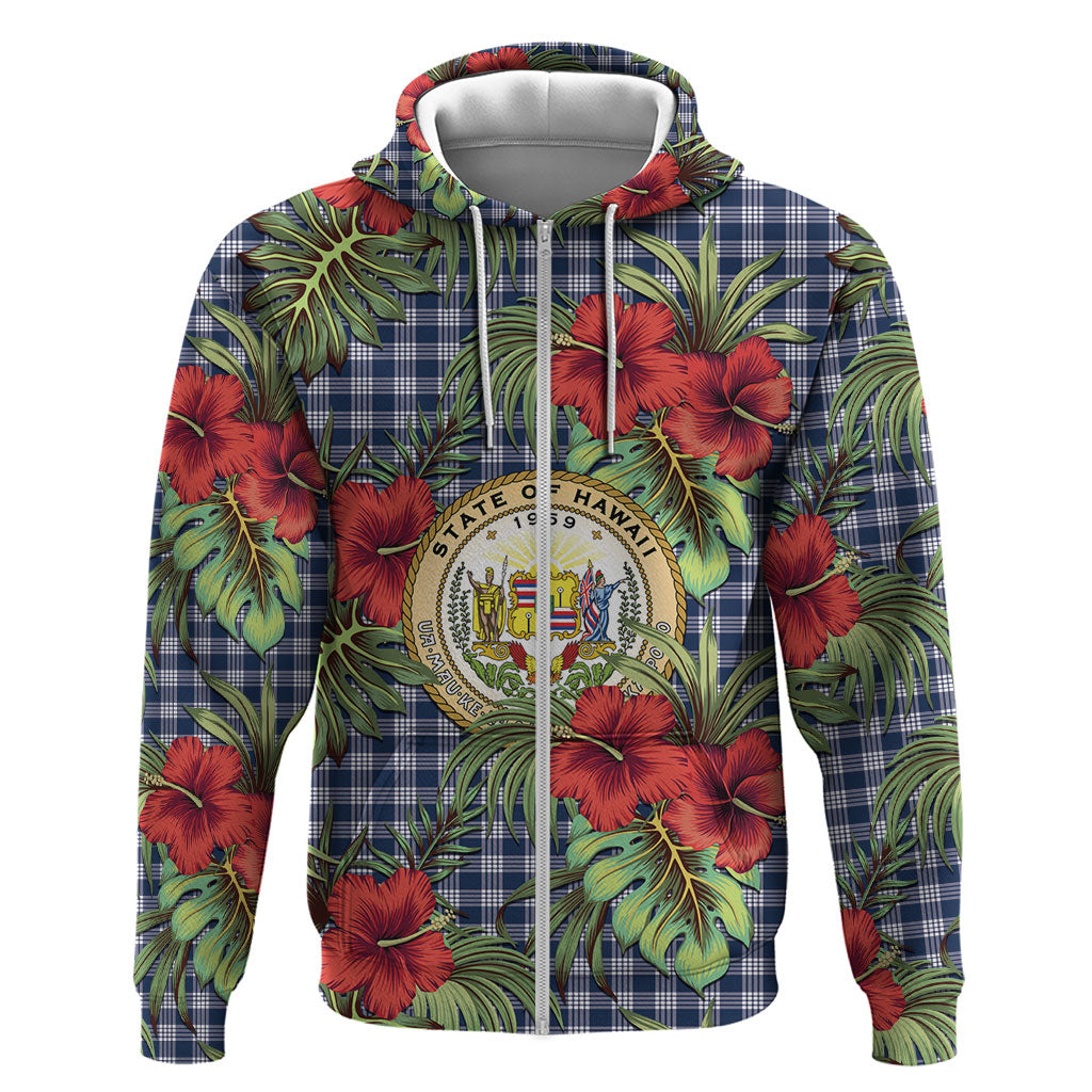 Vintage Hawaii Hibiscus Palaka Zip Hoodie Navy Color LT19 Zip Hoodie Navy - Polynesian Pride