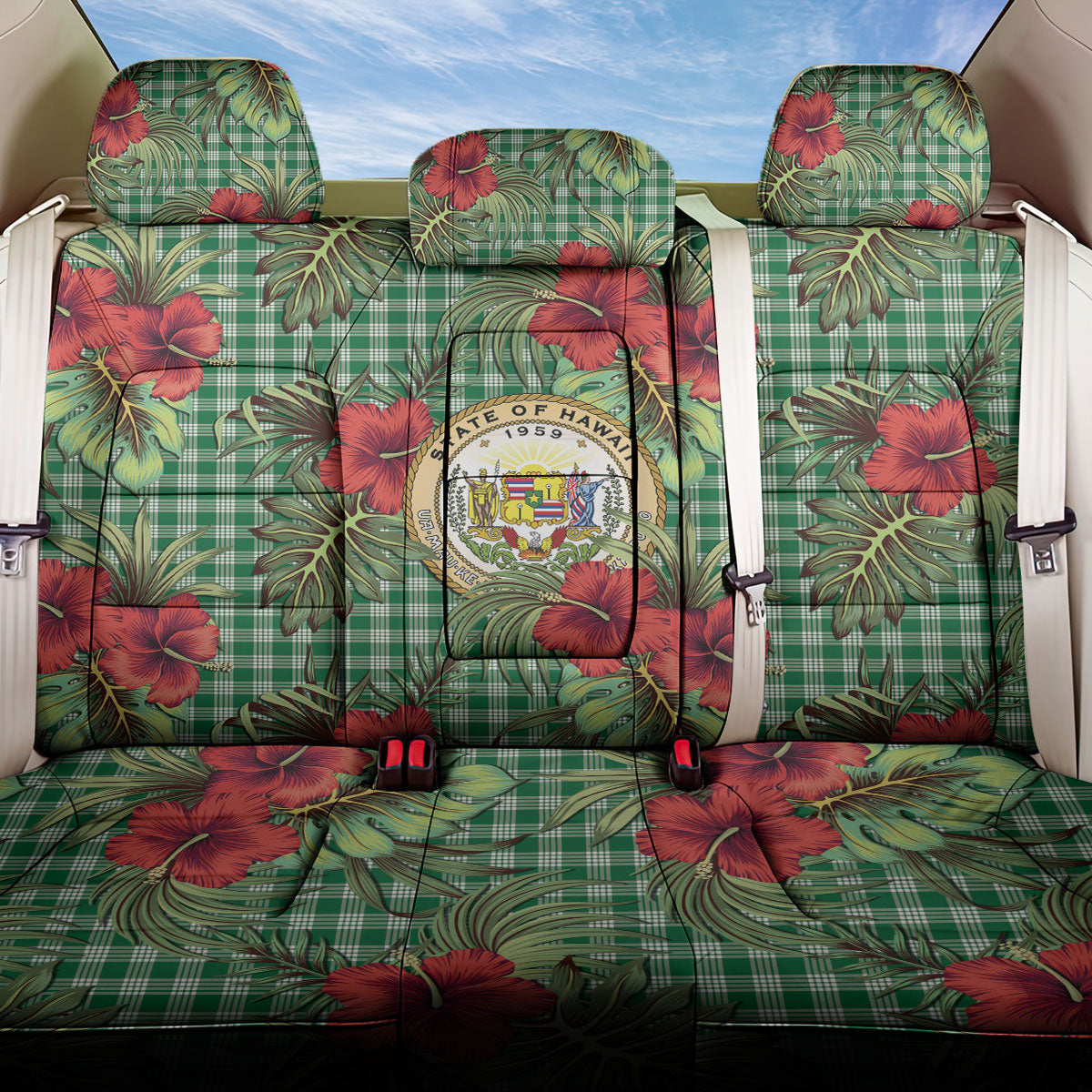 Vintage Hawaii Hibiscus Palaka Back Car Seat Cover Green Color LT19 One Size Green - Polynesian Pride