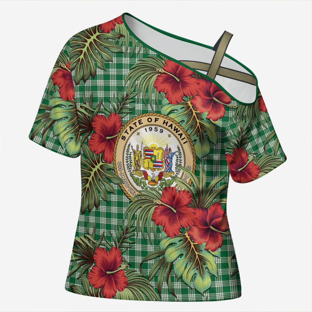 Vintage Hawaii Hibiscus Palaka Cross Shoulder Shirt Green Color LT19 Female Green - Polynesian Pride