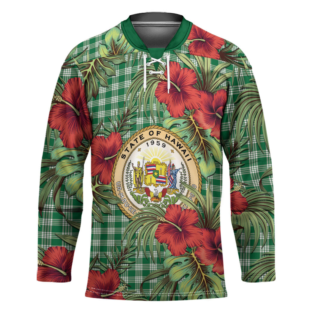 Vintage Hawaii Hibiscus Palaka Hockey Jersey Green Color LT19 Unisex Green - Polynesian Pride