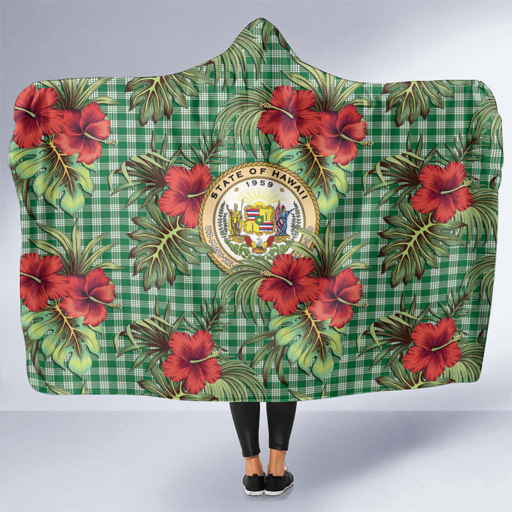 Vintage Hawaii Hibiscus Palaka Hooded Blanket Green Color LT19 One Size Green - Polynesian Pride