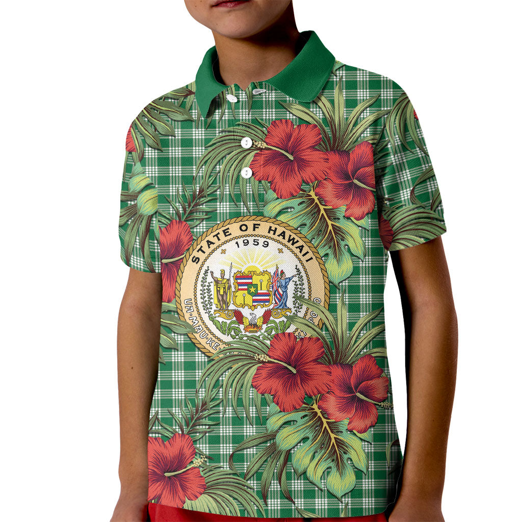 Vintage Hawaii Hibiscus Palaka Kid Polo Shirt Green Color LT19 Kid Green - Polynesian Pride