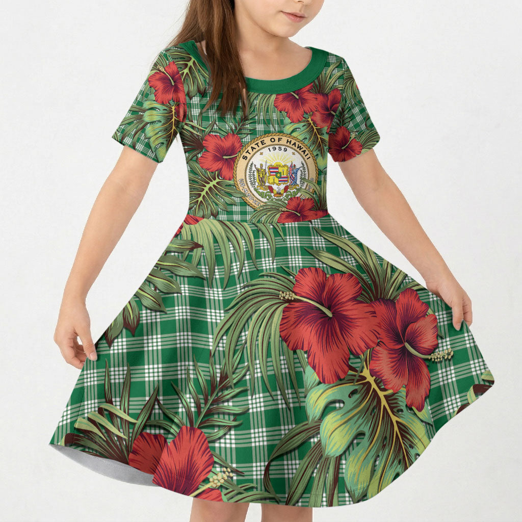 Vintage Hawaii Hibiscus Palaka Kid Short Sleeve Dress Green Color LT19 KID Green - Polynesian Pride