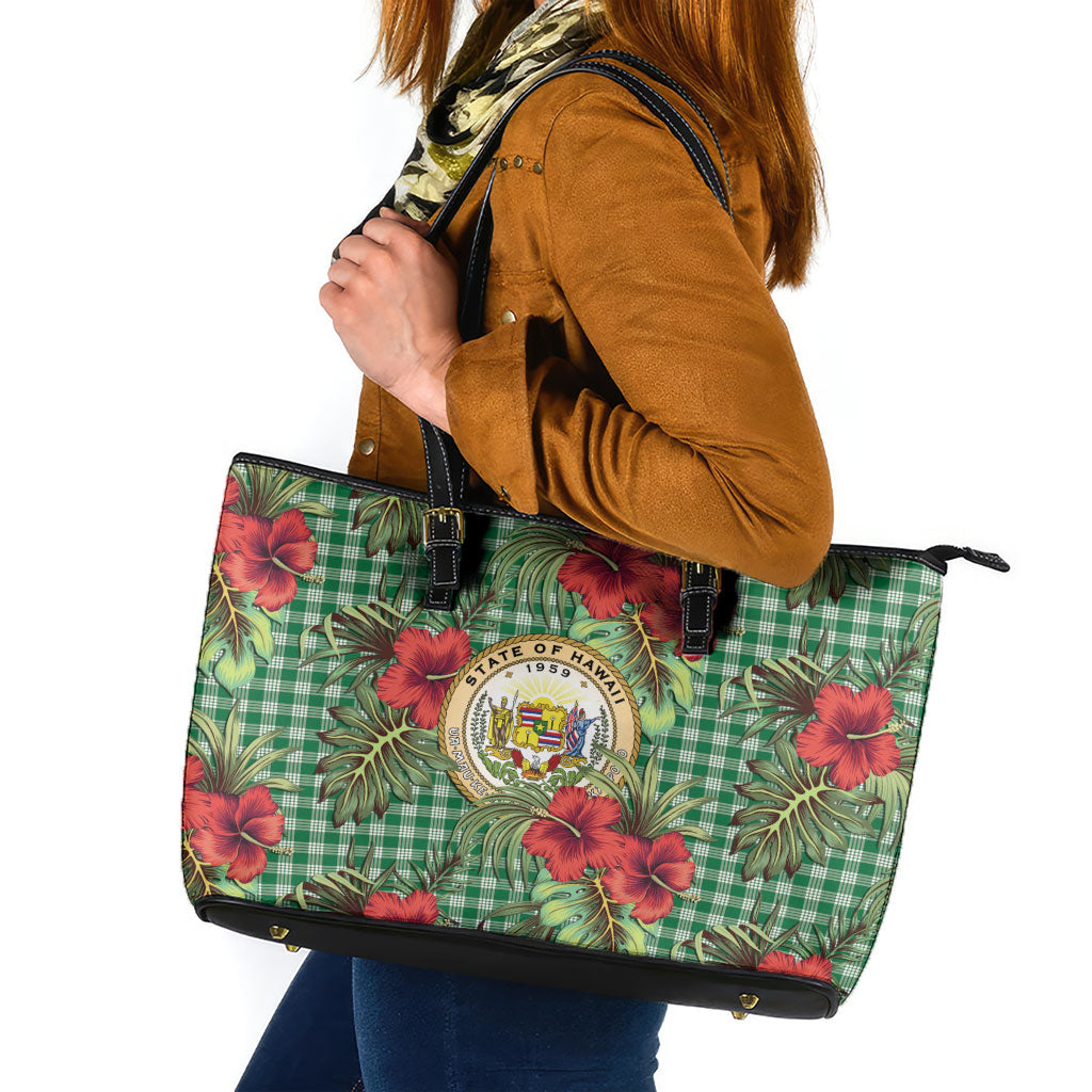 Vintage Hawaii Hibiscus Palaka Leather Tote Bag Green Color LT19 Green - Polynesian Pride