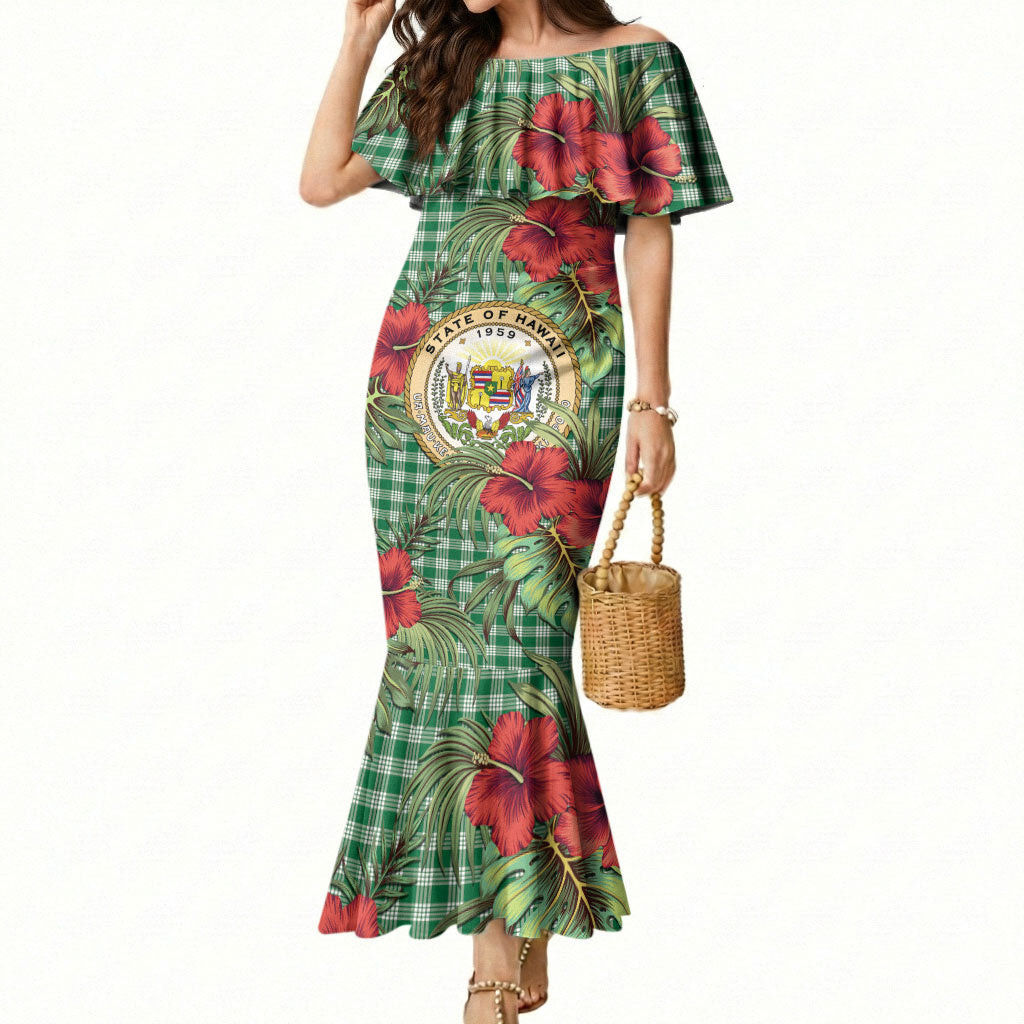 Vintage Hawaii Hibiscus Palaka Mermaid Dress Green Color LT19 Women Green - Polynesian Pride