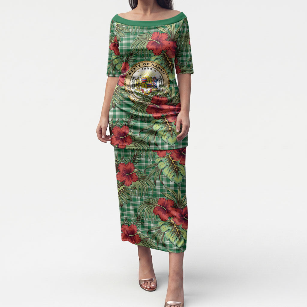 Vintage Hawaii Hibiscus Palaka Puletasi Green Color LT19 Long Dress Green - Polynesian Pride