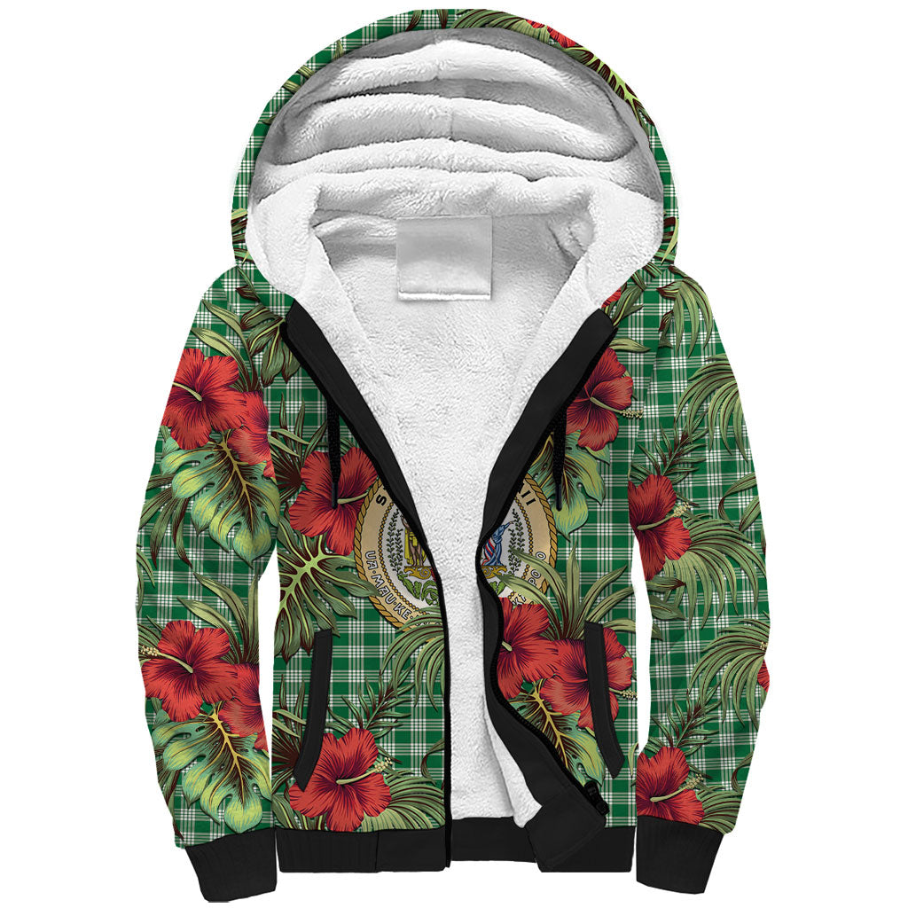 Vintage Hawaii Hibiscus Palaka Sherpa Hoodie Green Color LT19 Unisex Green - Polynesian Pride