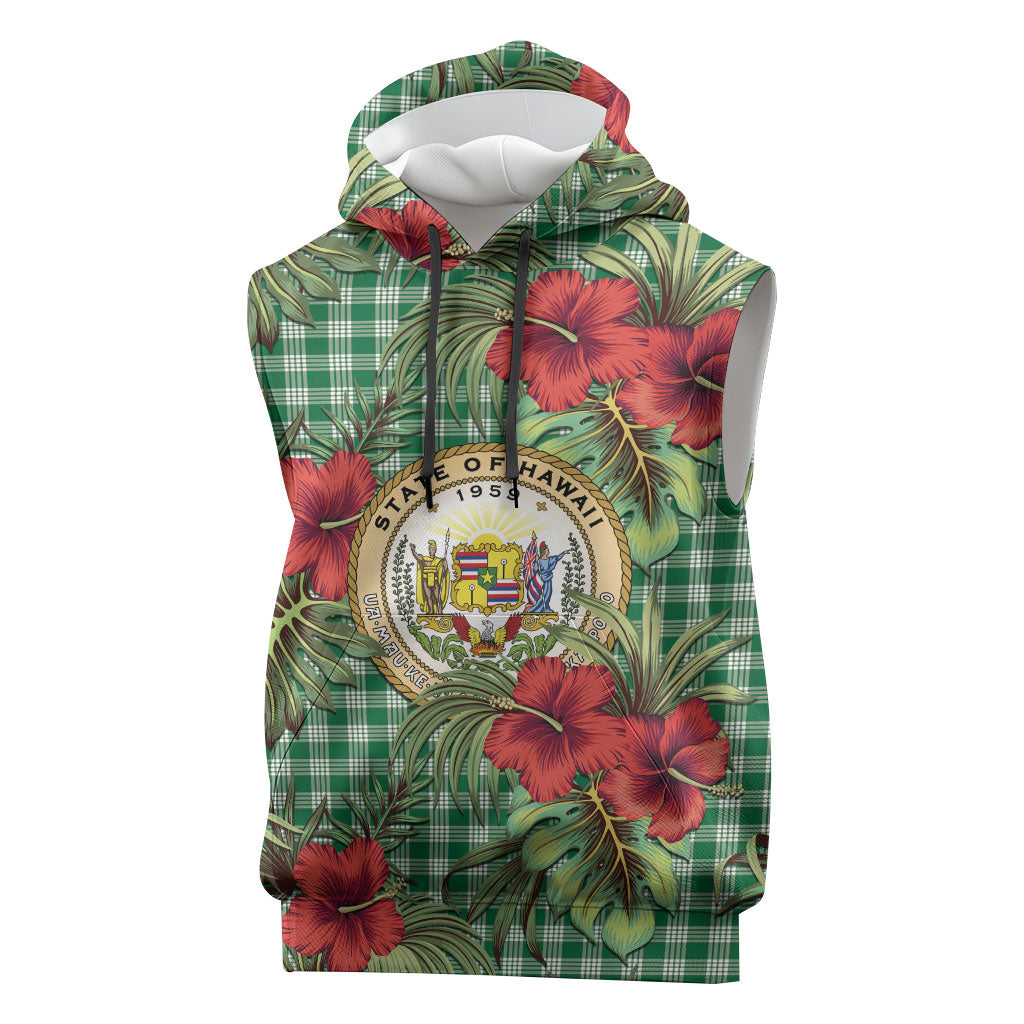 Vintage Hawaii Hibiscus Palaka Sleeveless Hoodie Green Color LT19 Green - Polynesian Pride