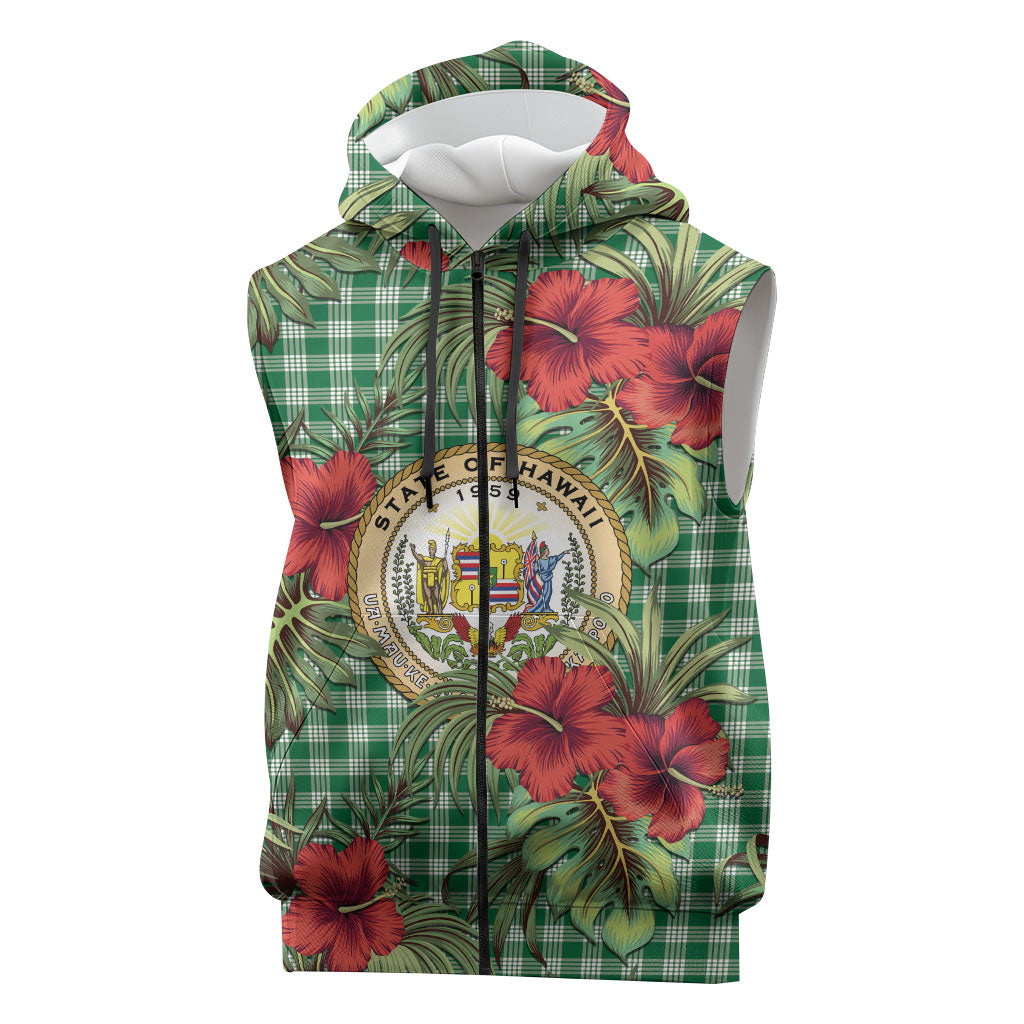 Vintage Hawaii Hibiscus Palaka Sleeveless Zip Hoodie Green Color LT19 Green - Polynesian Pride