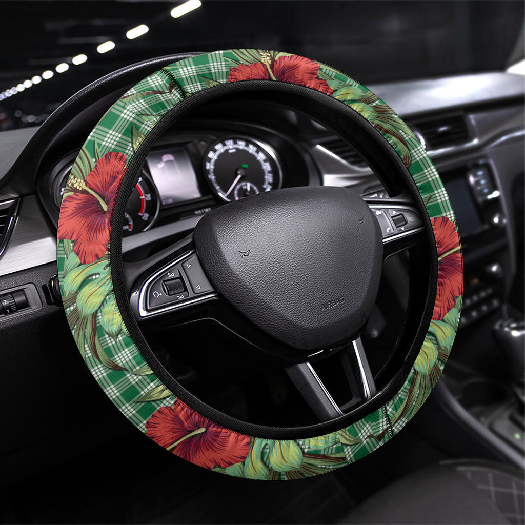 Vintage Hawaii Hibiscus Palaka Steering Wheel Cover Green Color LT19 Universal Fit Green - Polynesian Pride