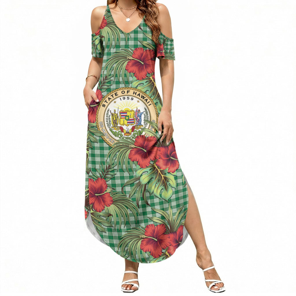 Vintage Hawaii Hibiscus Palaka Summer Maxi Dress Green Color LT19 Women Green - Polynesian Pride