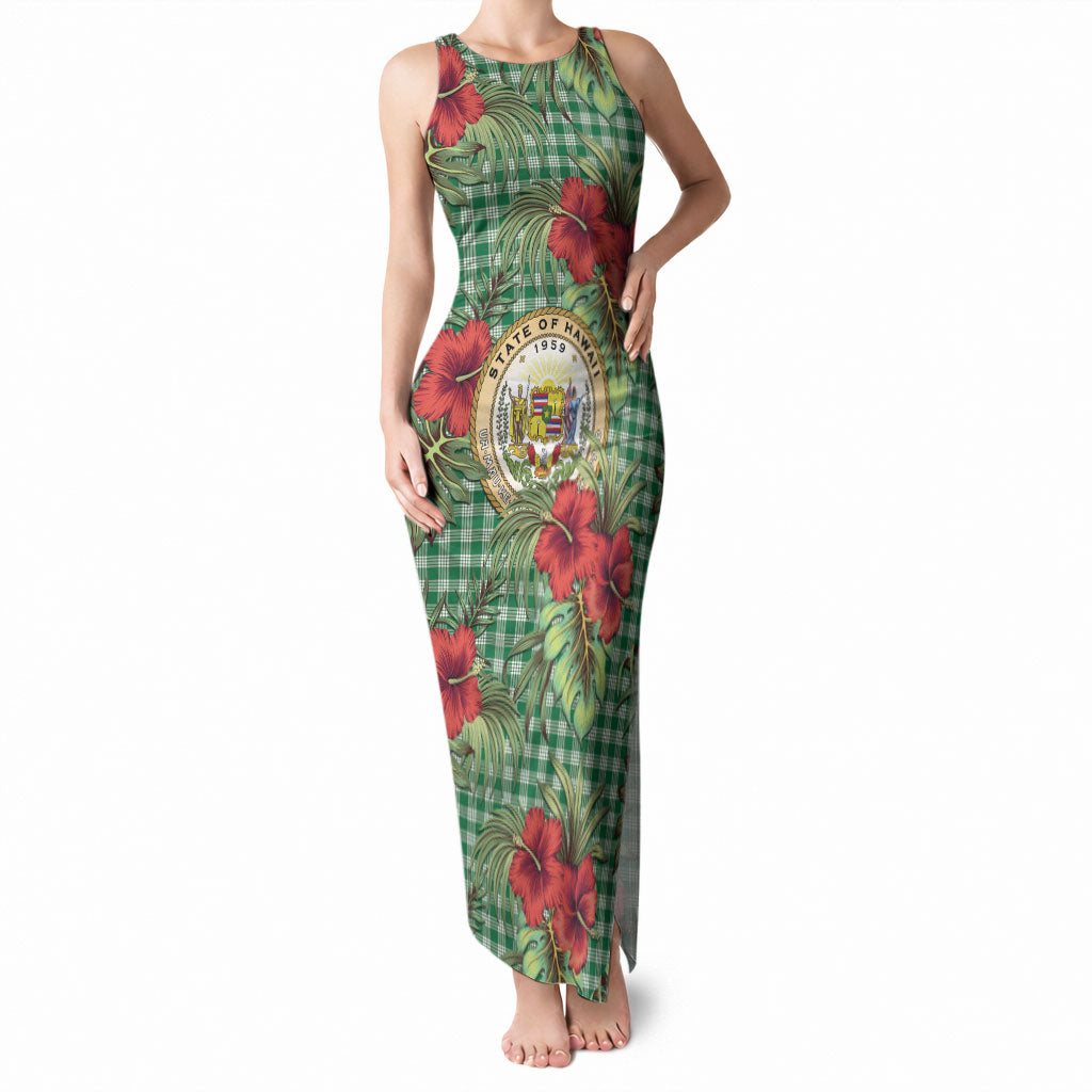 Vintage Hawaii Hibiscus Palaka Tank Maxi Dress Green Color LT19 Women Green - Polynesian Pride