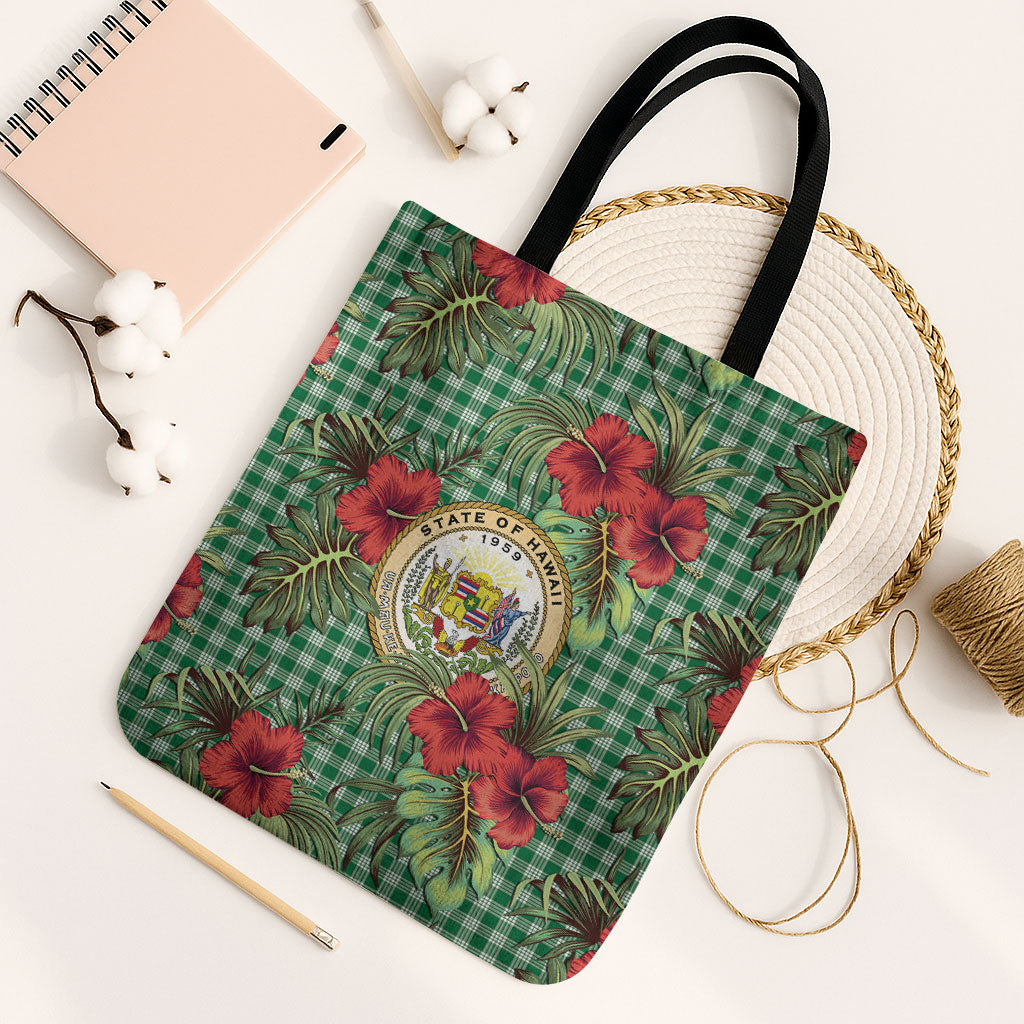 Vintage Hawaii Hibiscus Palaka Tote Bag Green Color LT19 Black Strap One Size Green - Polynesian Pride