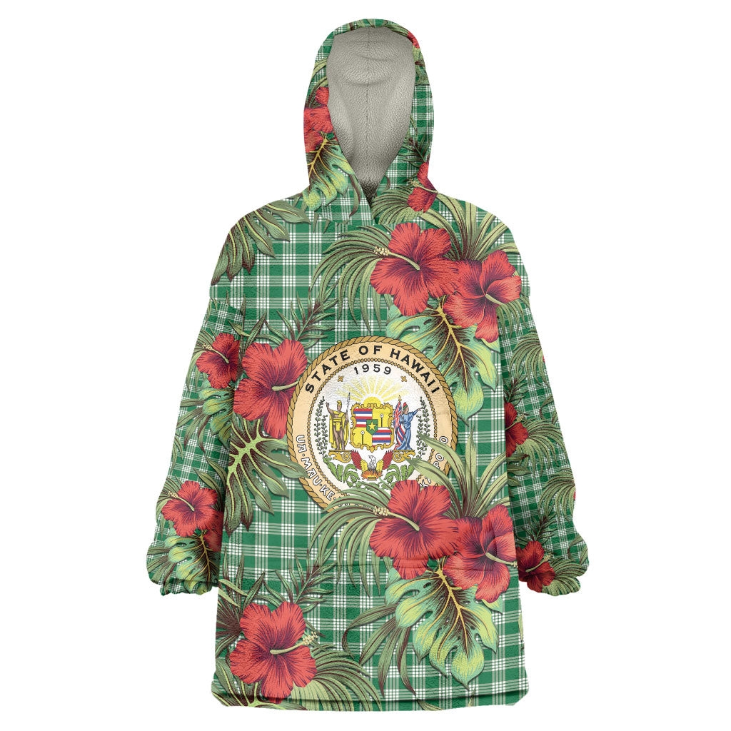 Vintage Hawaii Hibiscus Palaka Wearable Blanket Hoodie Green Color LT19 One Size Green - Polynesian Pride