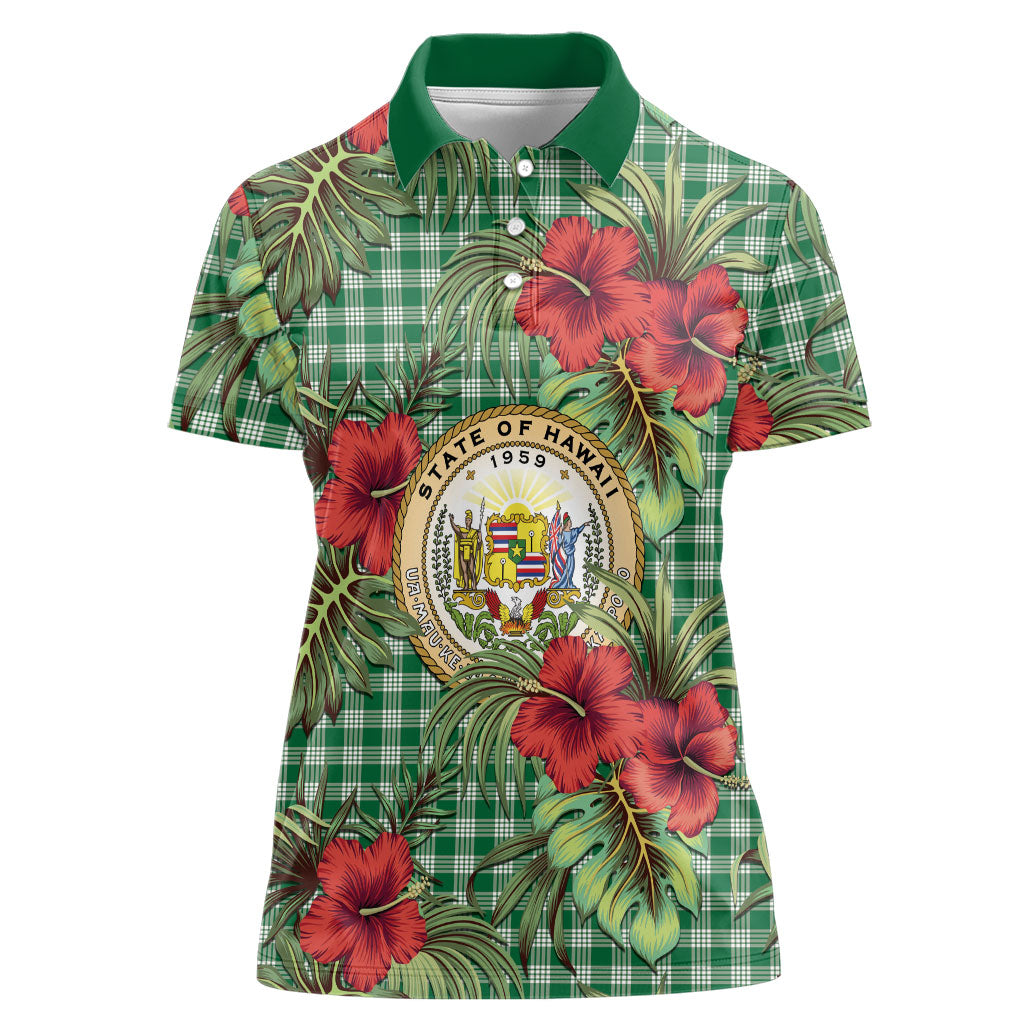 Vintage Hawaii Hibiscus Palaka Women Polo Shirt Green Color LT19 Female Green - Polynesian Pride