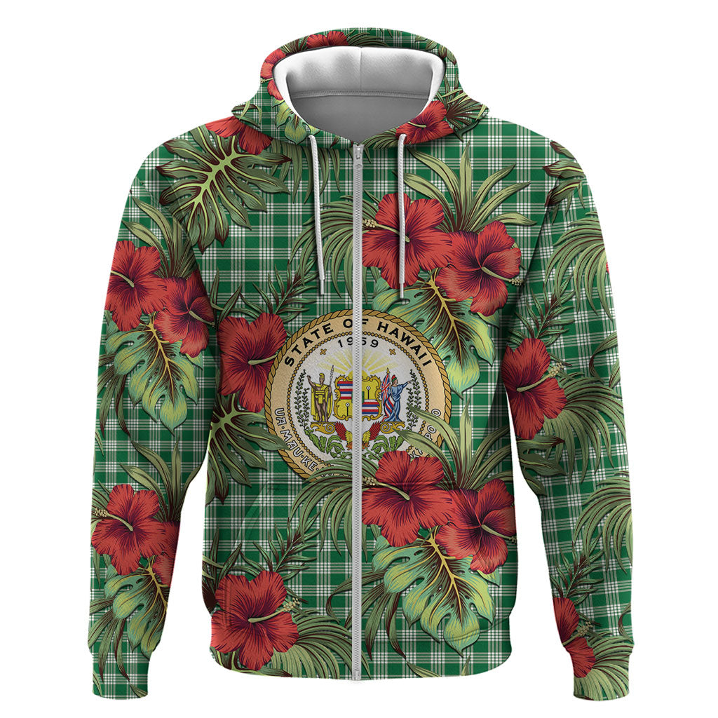 Vintage Hawaii Hibiscus Palaka Zip Hoodie Green Color LT19 Zip Hoodie Green - Polynesian Pride