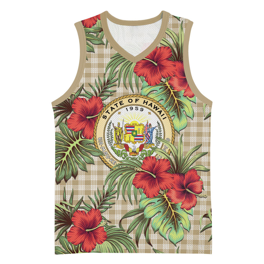 Vintage Hawaii Hibiscus Palaka Basketball Jersey Khaki Color LT19 Unisex Khaki - Polynesian Pride